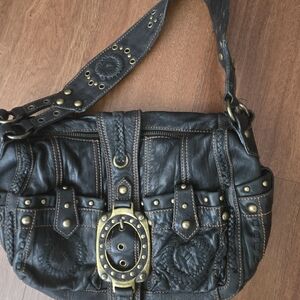 Black Studded Leather Shoulder Bag